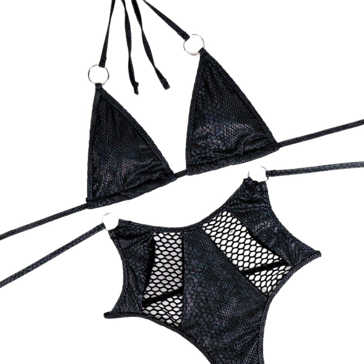 Wholesale Black snakeskin fishnet backless swimsuit